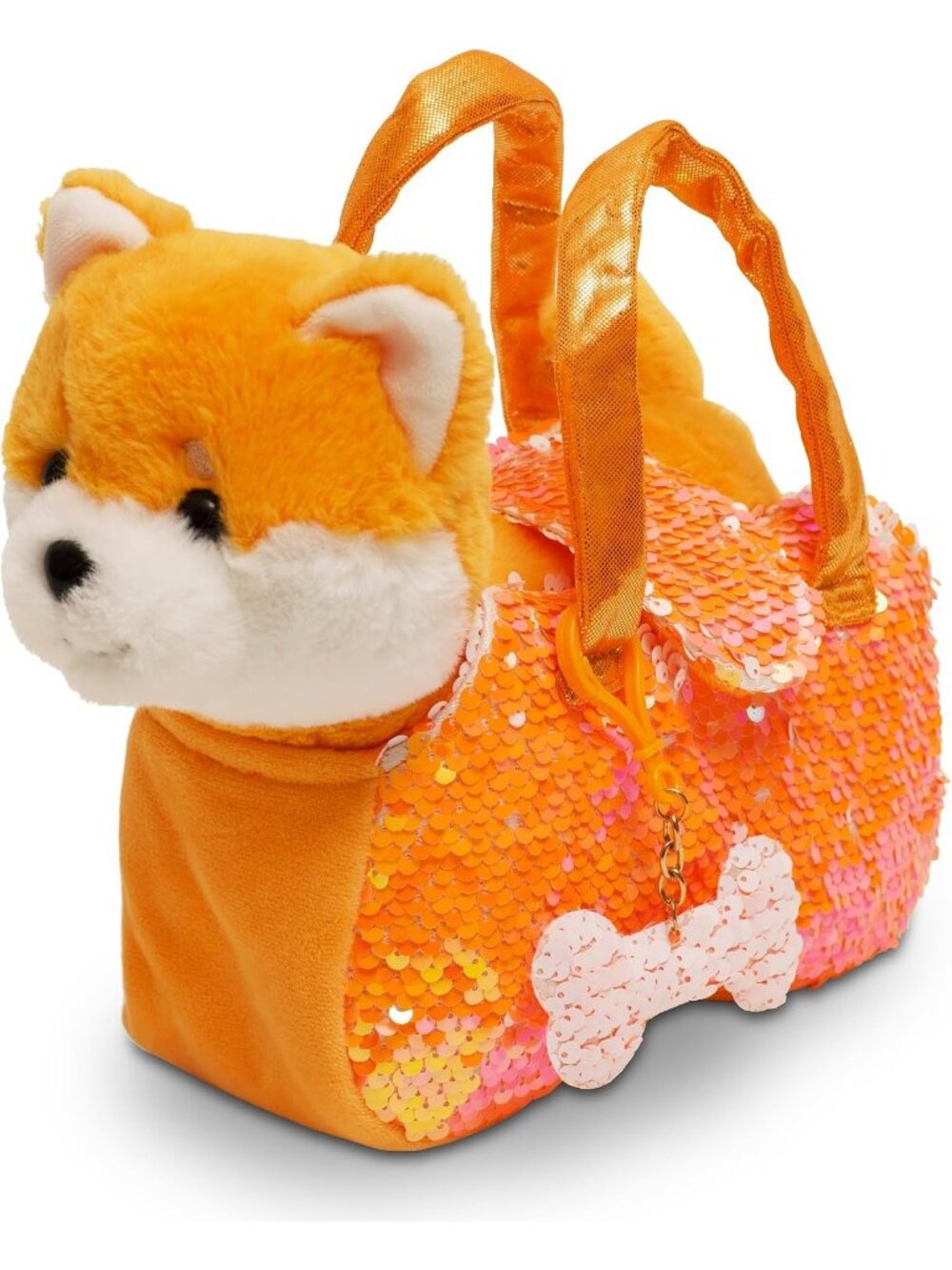 Girls Orange Shiba Dog Purse Animals Reversible Sequins & Charm Stuffed Animal